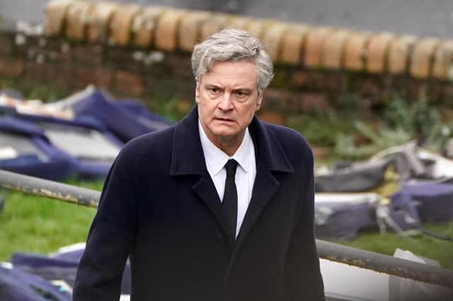 Colin Firth on set in Bathgate, West Lothian, during the filming for Sky drama Lockerbie: A Search For Truth