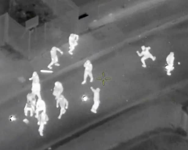Helicopter footage from Police Scotland shows youths throwing fireworks and other projectiles during public disorder in Edinburgh last year