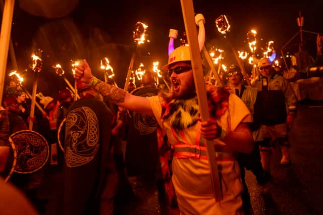 Around 300 guizers will take part in the torchlit procession for Scalloway Fire Festival on Friday night. PIC: Dave Donaldson.
