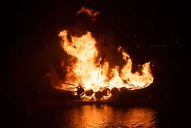 The Viking Galley burns in Scalloway in the Shetland Isles with this year's two-day Scalloway Fire Festival due to get underway on Friday, January 10. PIC: Dave Donaldson
