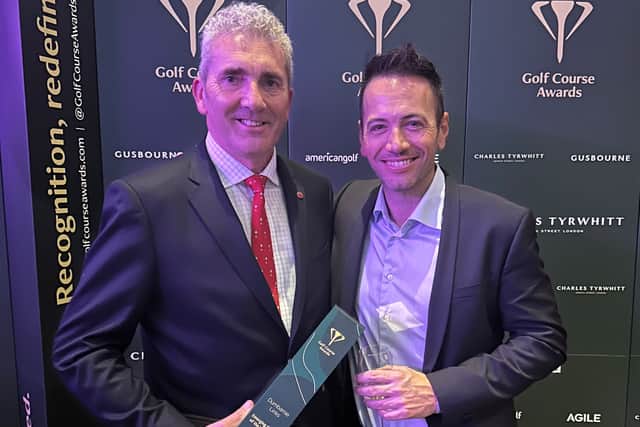 Dumbarnie Links general manager David Scott received the Fife venue’s latest award from Sky Sports Golf presenter Nick Dougherty