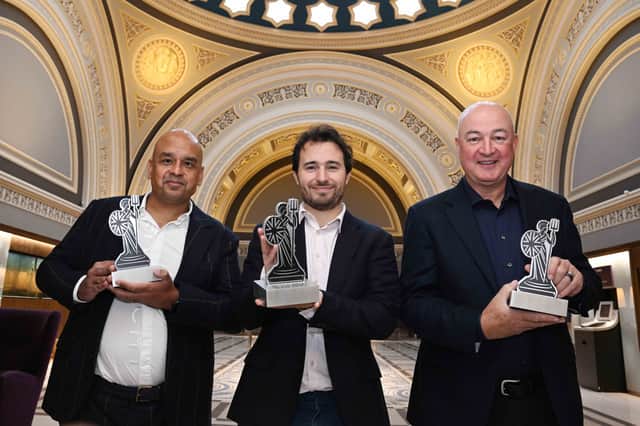 Josh Littlejohn of Social Bite, Shaf Rasul and Alan Jope of Natwest launch the National Business Awards
