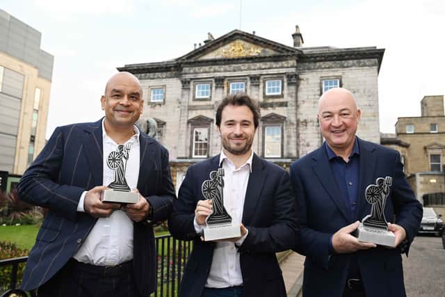 Josh Littlejohn of Social Bite, Shaf Rasul and Alan Jope of Natwest launch the National Business Awards
