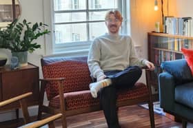 Matt McCallum has upcycled an old Glasgow subway seat into his living room sofa.