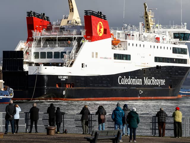 The long-delayed Glen Sannox ferry leaving the Ferguson Marine shipyard on the Clyde. Picture: Jeff J Mitchell 