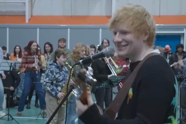Ed Sheeran paid a surprise visit to Muirhouse Library and West Pilton Neighbourhood Centre in North Edinburgh to launch a new music education campaign.