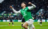 Hibs midfielder Nectar Triantis celebrates after scoring to make it 2-0 over Motherwell. (Photo by Ross Parker / SNS Group)