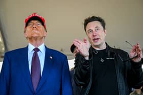 Elon Musk speaks with Donald Trump as they watch the launch of the sixth test flight of the SpaceX Starship rocket in November in Brownsville, Texas