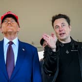 Elon Musk speaks with Donald Trump as they watch the launch of the sixth test flight of the SpaceX Starship rocket in November in Brownsville, Texas