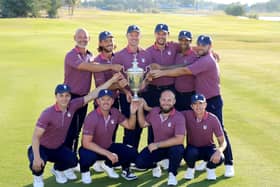 Great Britain and Ireland, captained by Justin Rose, celebrate winning the Team Cup in Abu Dhabi