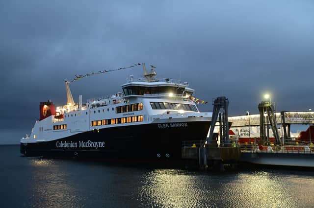 Glen Sannox arriving in Brodick on its first official passenger sailing on January 13