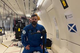 Dr Gilles Bailet on board the 'vomit comet'.