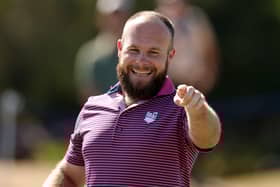 Tyrrell Hatton pictured during the Team Cup in Abu Dhabi, where he picked up three-and-a-half points from four in a winning Great Britain and Ireland side