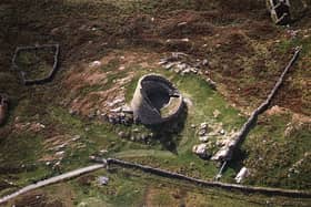 The Broch of Mousa with The Haa and the burnt mound adjacent.