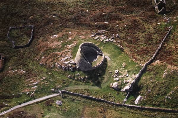 The Broch of Mousa with The Haa and the burnt mound adjacent.