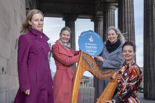 National Centre for Music creative director Jenny Jamison, Royal High School Preservation Trust chair Carol Nimmo, Caroline Clark, Scotland director at the National Lottery Heritage Fund and musician Esther Swift at the former Royal High School on Calton Hill. 