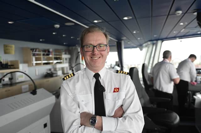 Captain Tobi Sogl on Glen Sannox's bridge