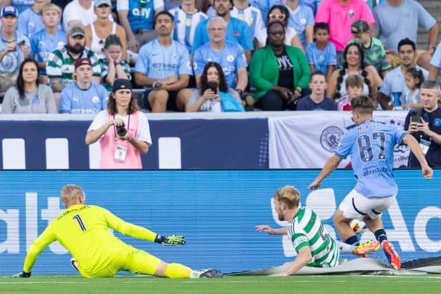 James McAtee in action for Manchester City against Celtic in pre-season.