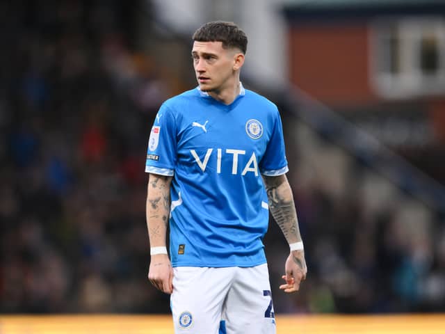 Celtic are reportedly interested in Aston Villa forward Louie Barry, pictured in action during his loan spell at Stockport County. (Photo by Ben Roberts Photo/Getty Images)