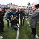 Ange Postecoglou, manager of Tottenham Hotspur, looks on prior to the Emirates FA Cup third round match against Tamworth at The Lamb Ground. (Photo by Michael Regan/Getty Images)