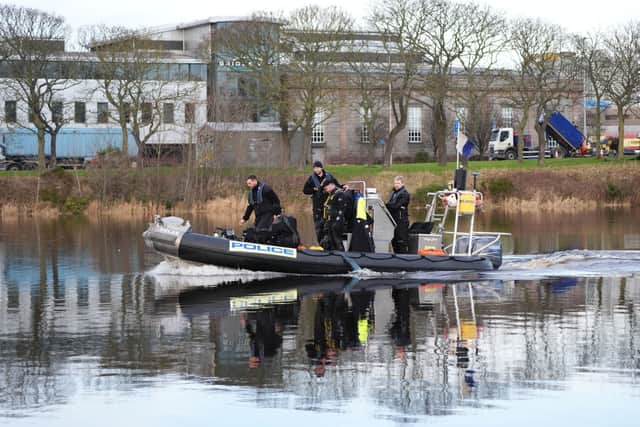 A Police dive boat on the River Dee in Aberdeen during the ongoing search for missing sisters, Eliza and Henrietta Huszti.