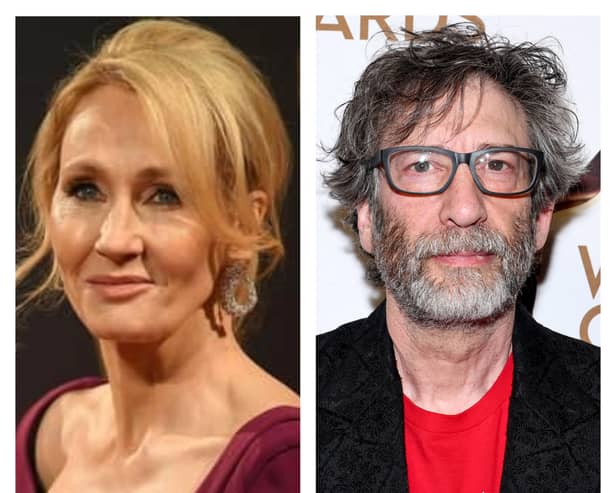 Authors JK Rowling (left) and Neil Gaiman (right)