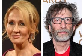 Authors JK Rowling (left) and Neil Gaiman (right)