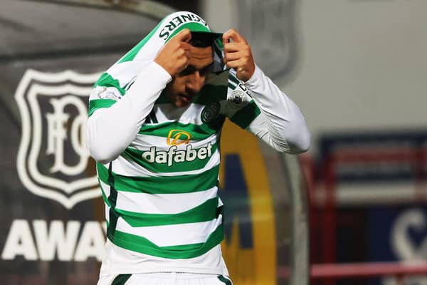 Celtic's Adam Idah after being substituted during the 3-3 draw against Dundee. (Photo by Craig Williamson / SNS Group)