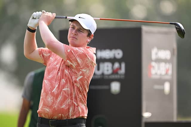 Bob MacIntyre tees off on the 12th hole during a Pro-Am prior to the Hero Dubai Desert Classic at Emirates Golf Club