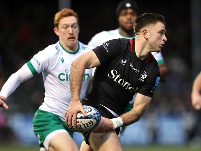 Fergus Burke in action for Saracens against Northampton Saints.