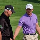 Grant Forrest chats with his new coach, Pete Cowen, on the range at Emirates Golf Club ahead of this week’s Hero Dubai Desert Classic
