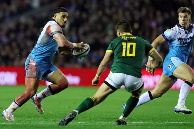 Scotland's Sione Tuipulotu takes on Handre Pollard during the Autumn Nations match against South Africa at Murrayfield in November (Picture: David Rogers)