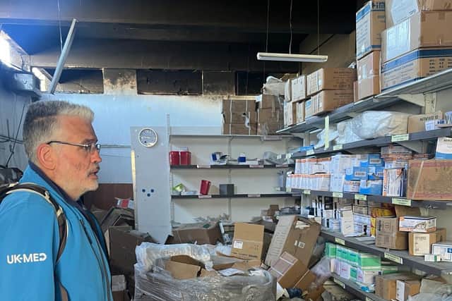 David Anderson surveying the damage to Nasser Hospital in Gaza.