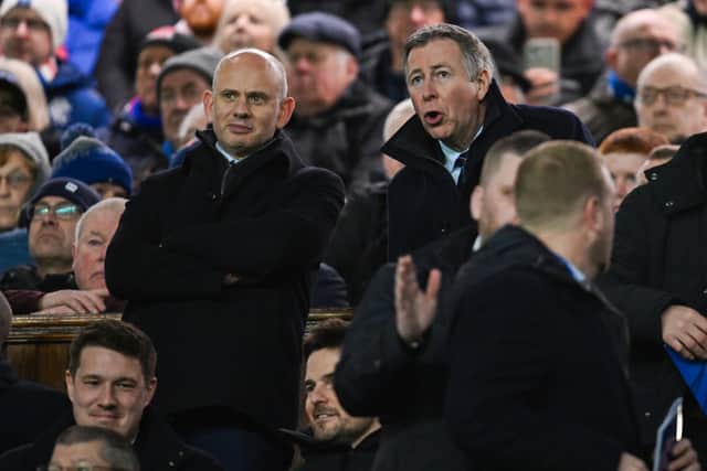 Rangers chairman Fraser Thornton (right) and CEO Patrick Stewart during the 3-0 win over Aberdeen at Ibrox. (Photo by Rob Casey / SNS Group)