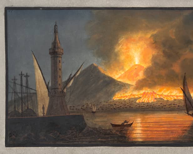 A coloured engraving by Sir William Hamilton of the 1767 eruption of Mount Vesuvius, viewed from Naples (Picture: Historica Graphica Collection/Heritage Images)