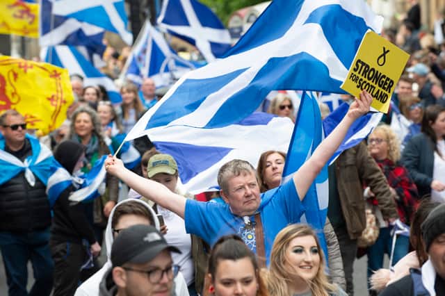 Scottish independence supporters march through Glasgow in 2019