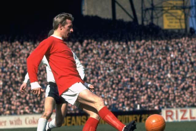 Denis Law pictured playing for Man Utd in 1968.