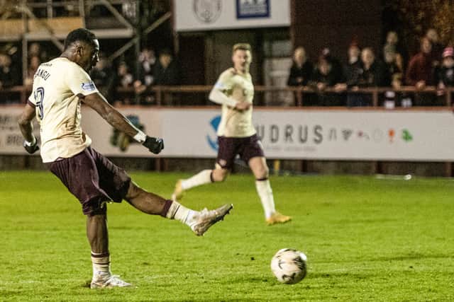 Elton Kabangu scored twice for Hearts against Brechin.