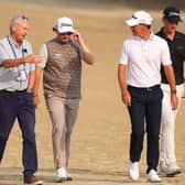 Mark Litton, DP World Tour Director of Rules, speaks to Ewen Ferguson, Jason Scrivener and Daniel Hillier on day three of the Hero Dubai Desert Classic at Emirates Golf Club 