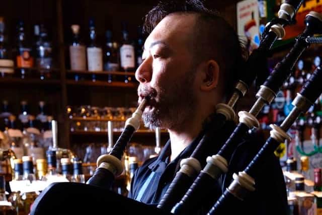 Tomohiro Onuki took up the bagpipes after seeing them played in France.