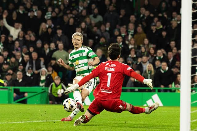 Daizen Maeda slots home Celtic's winner.