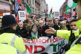 Former Labour leader Jeremy Corbyn (centre) was at the pro-Palestinian rally.