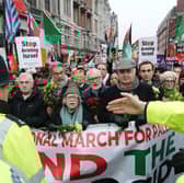 Former Labour leader Jeremy Corbyn (centre) was at the pro-Palestinian rally.