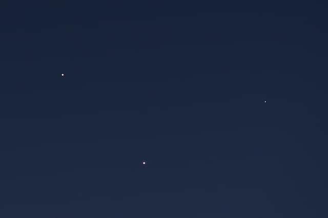 Jupiter, Venus, Mercury and Mars seen in the night sky. There will be seven planets visible in February 2025.