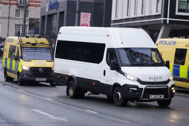 A prison van believed to contain Axel Rudakubana arriving at Liverpool Crown Court ahead of his trial. Picture: Peter Byrne/PA Wire