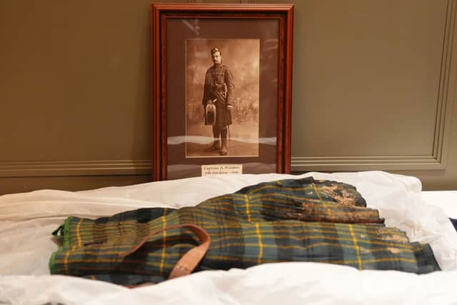 A kilt worn by Captain Alexander Manson of the Gordon Highlanders on show at the Gordon Highlanders Museum, in Aberdeen, during a visit by King Charles III to view recent renovations. Picture: Andrew Milligan/PA Wire