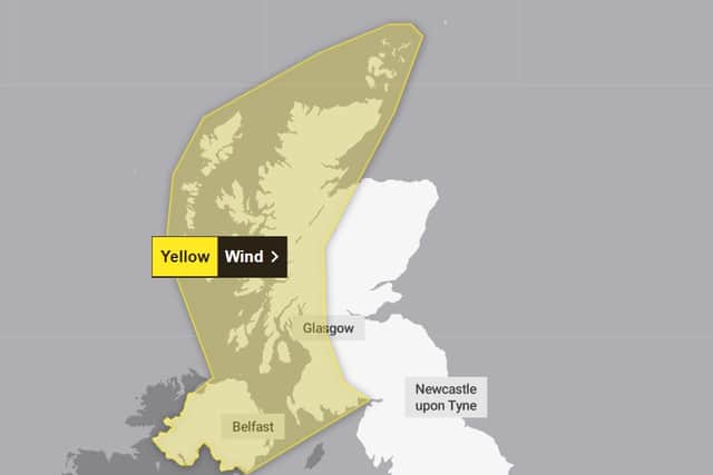 The area covered by a yellow weather warning, that starts at midnight on Friday and runs until noon on Saturday