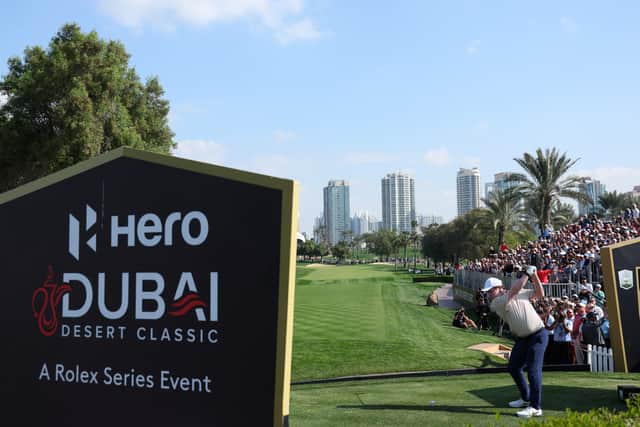 Bob MacIntyre tees off on the first hole on day four of the Hero Dubai Desert Classic at Emirates Golf Club