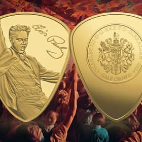 The gold plectrum coin is layered in pure 24-carat gold