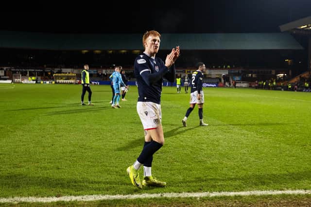 Simon Murray applauds the Dundee fans after being Dundee United in the Scottish Cup.